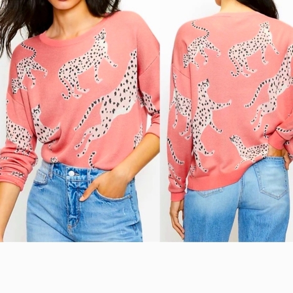 LOFT Pink Leopard Print Sweater - Picture 1 of 5